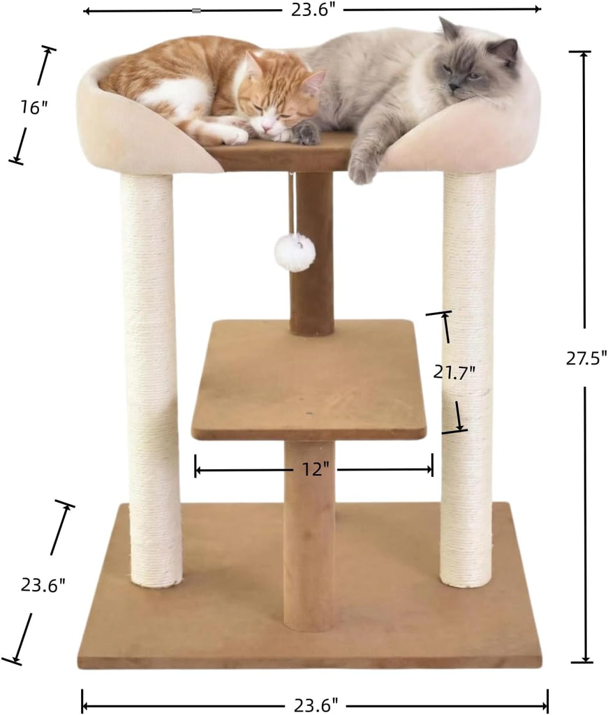 Modern Wooden Cat Tree Tower with Extra Large Platform, Perch Sofa Couch Bed for Maine Coon, Window View Design