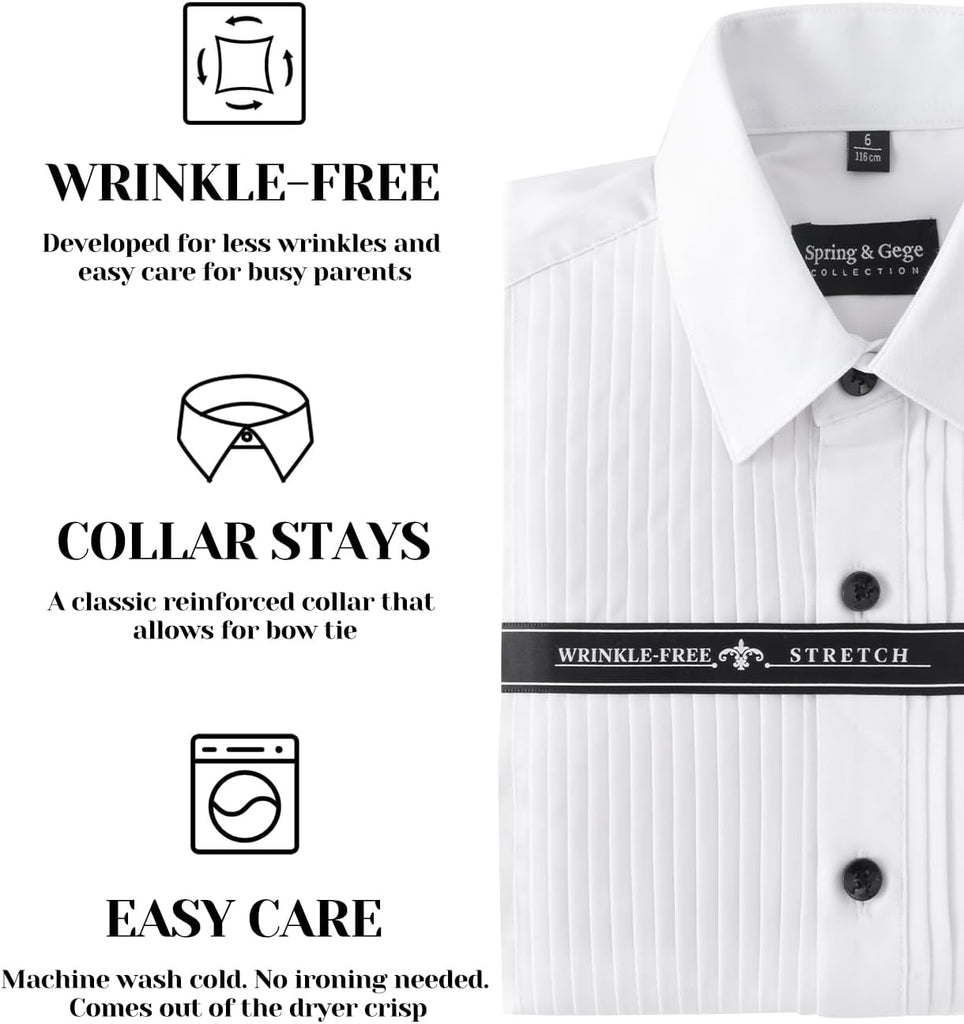 Boys Pleated Tuxedo Shirt Stretch Dress Shirt School Wedding