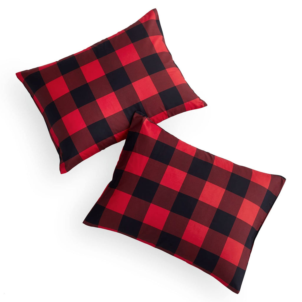 Plaid Pillow Cases, Buffalo Check Gingham Checkered Farmhouse, Set of 2 Soft Pillowcases Pillow Shams Covers, Red