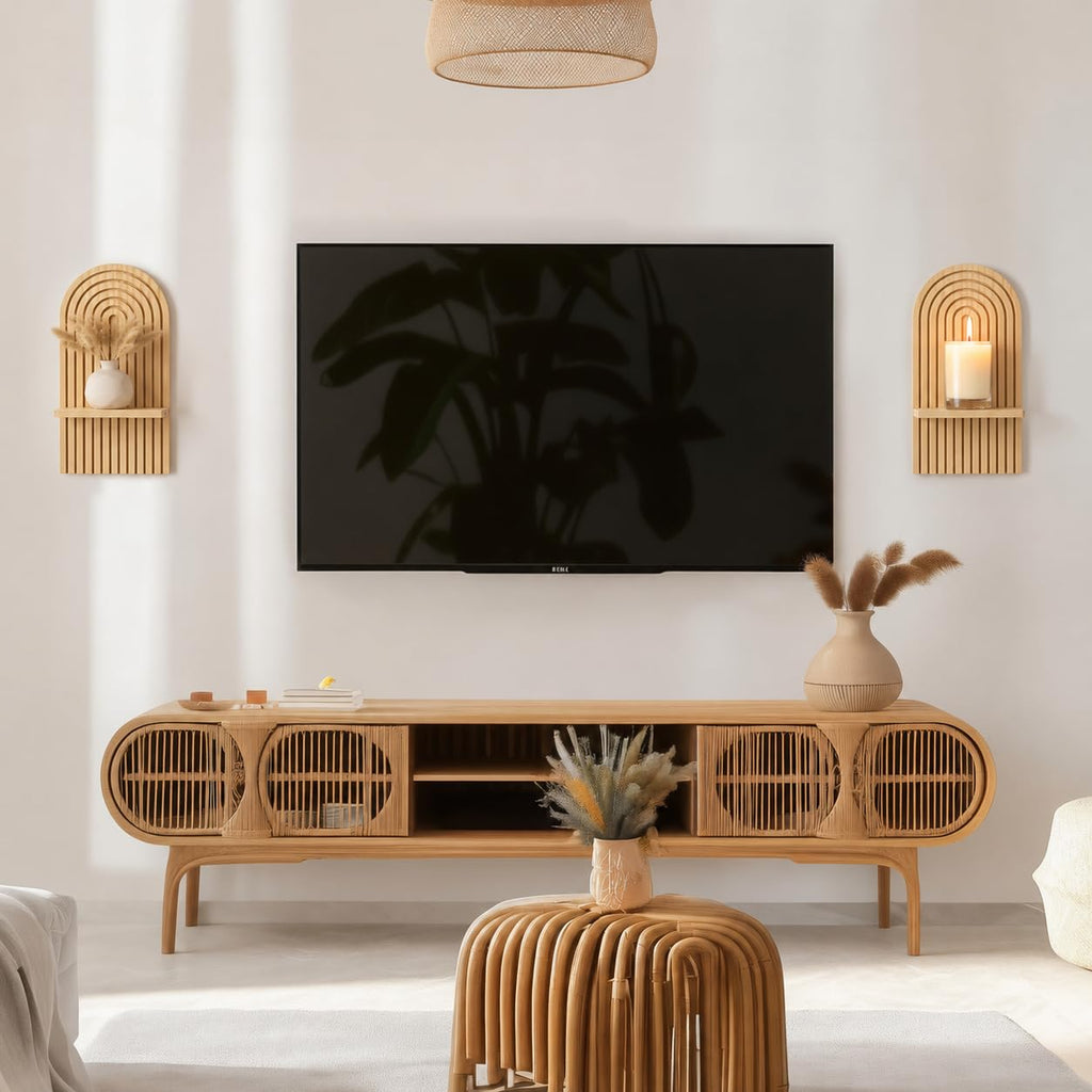 Boho Wall Decor Set of Two: Wood Wall Candle Holder