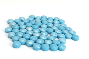 12mm (Approx. 1/2 Inch) Mosaic Tile, 1 Pound (16 oz. Bag) (1 Pound, Iridescent Light Blue (Round))