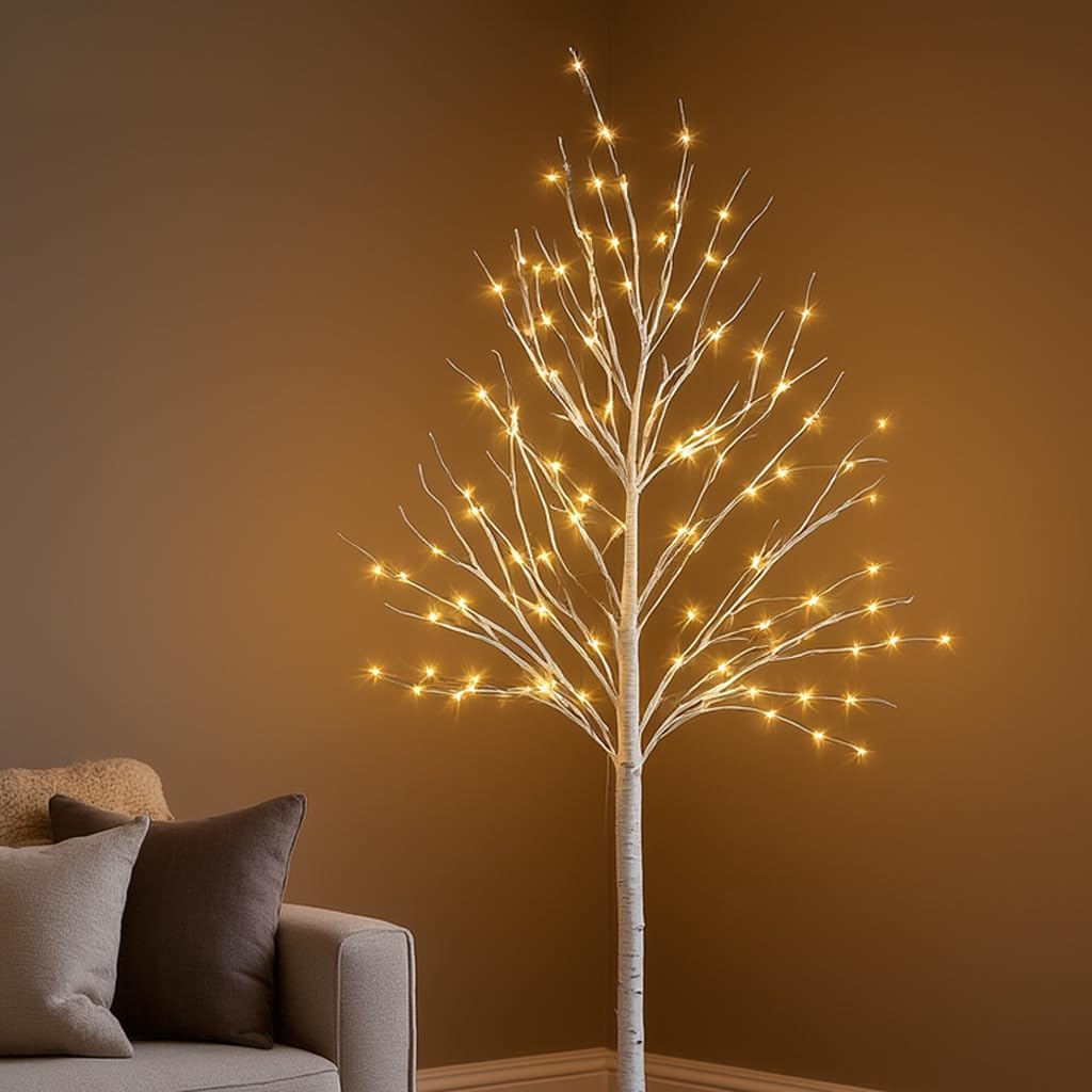 Set of 3 Lighted Birch Tree, 4FT 6FT 8FT White Artificial Christmas Tree with Total 456 LED Light, Prelit Waterproof