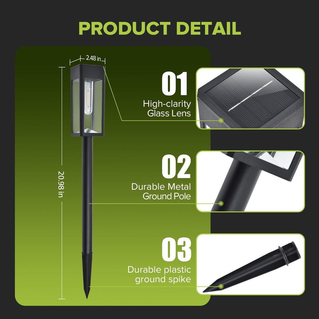 6 Packs Solar Pathway Lights Outdoor, Glass Metal Led Garden Landscape Lightings, 3000K Warm White, Waterproof