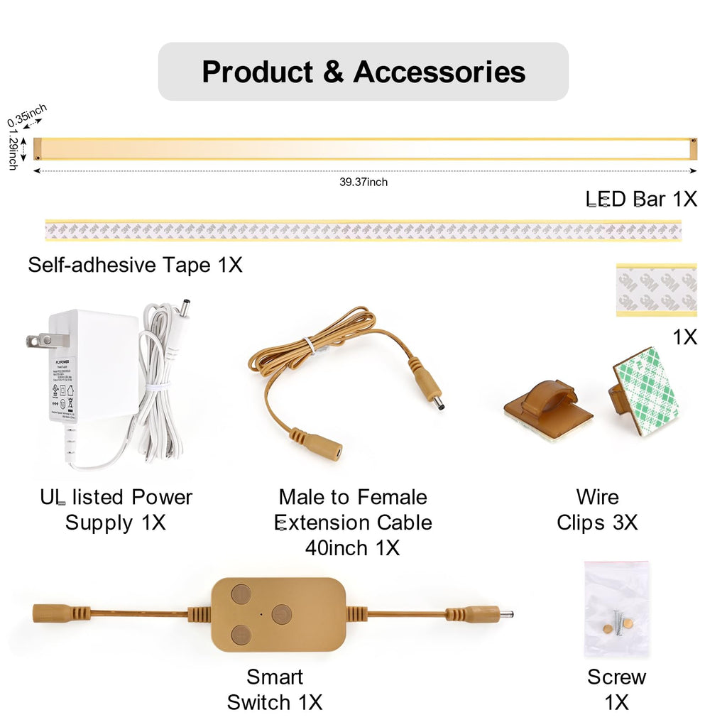 40inch Dimmable LED Kitchen Light Kit, 2700-6000K Smart Closet Cabinet Lighting Fixture APP Control, Work