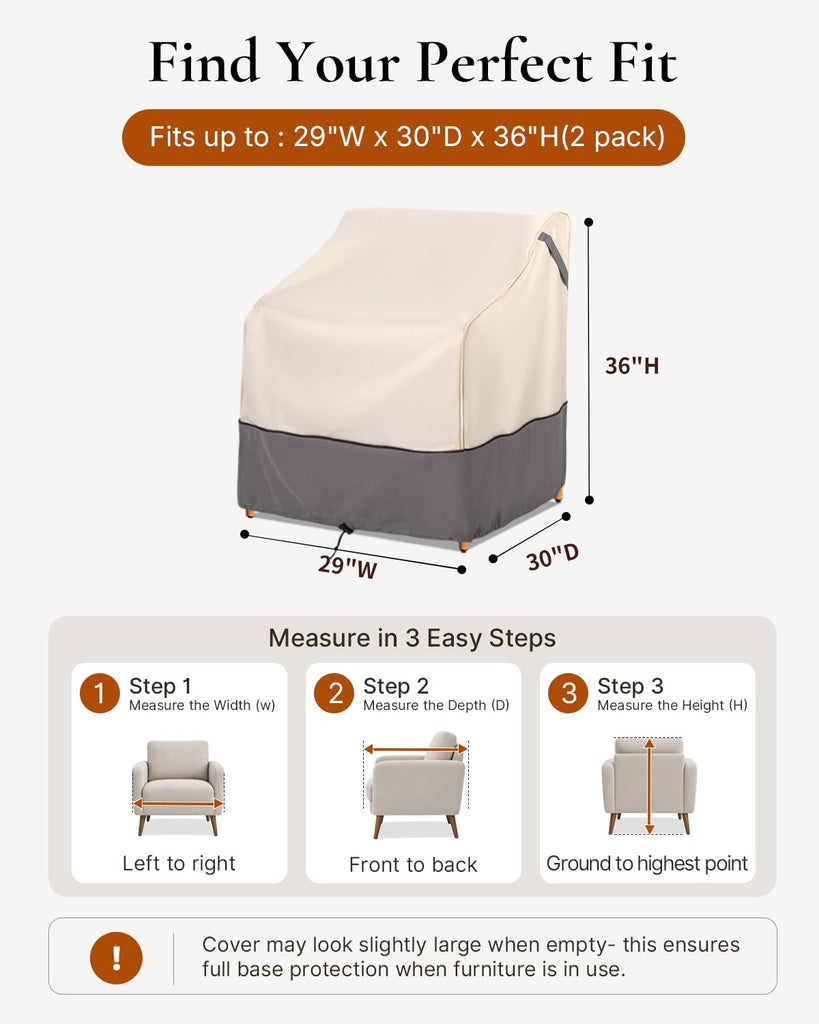 Waterproof Patio Furniture Chair Cover, 29"W x 30"D x 36"H