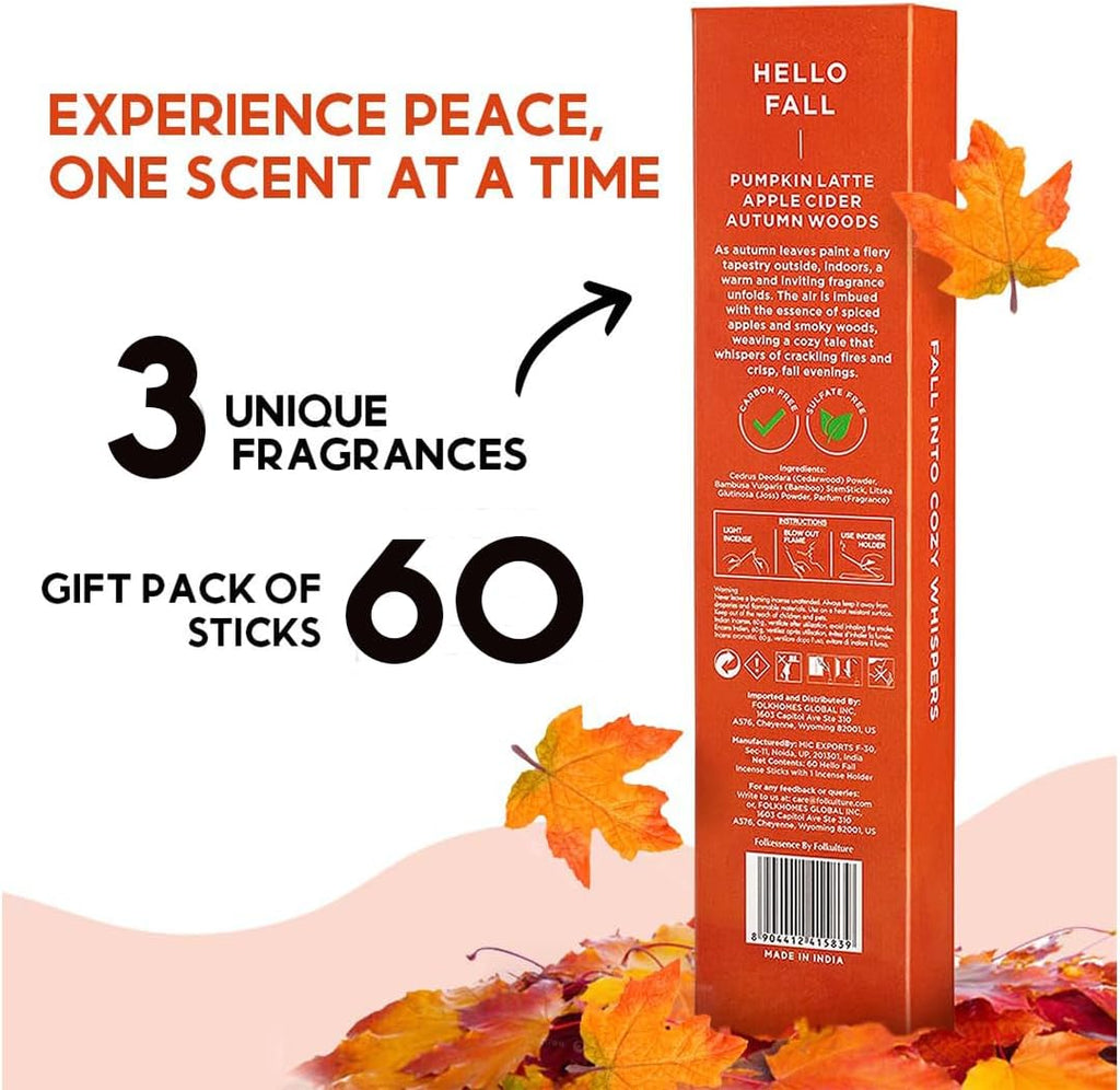Premium Fall Incense Sticks with Holder, Pumpkin Latte - Set of 3