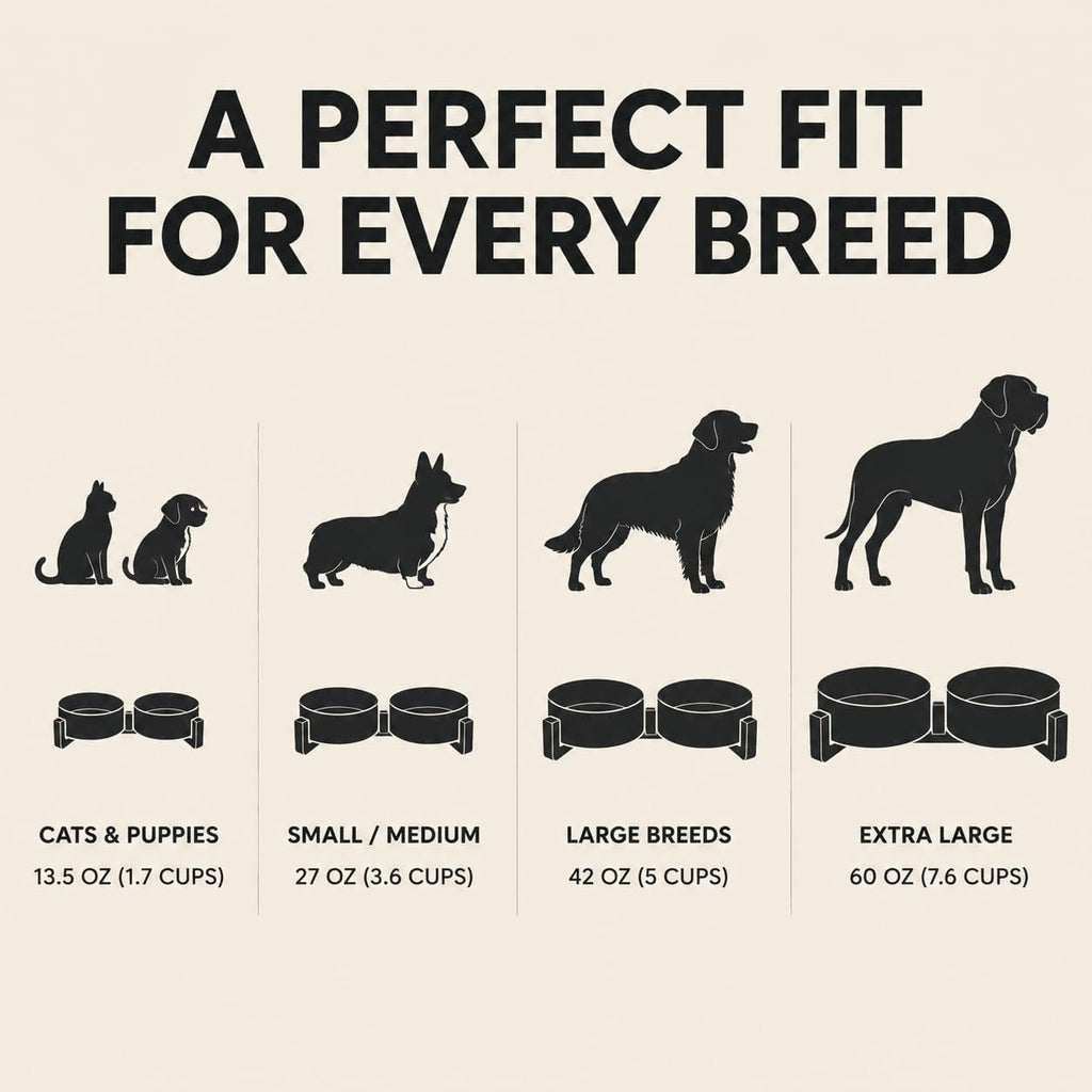 Ceramic Dog and Cat Bowl with Wood Stand Non-Slip Matte Glaze Weighted Food Water Set for Cats &Small Dogs 13.5OZ
