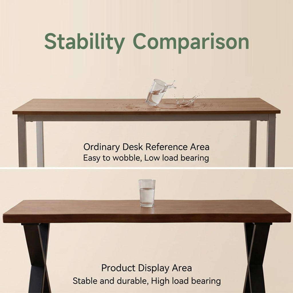 47inch Solid Wood Desk with Metal Legs, Rustic Brown, Industrial Style Writing Table