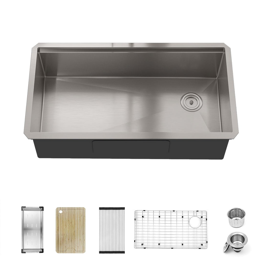 32" x 19" x 10" Undermount Single Bowl Workstation Kitchen Sink with 16 Gauge 304 Stainless Steel Satin