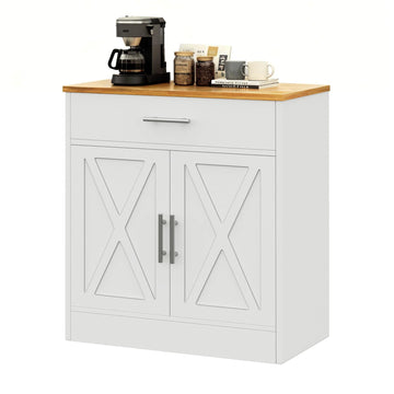 Farmhouse Coffee Bar Cabinet, Small Sideboard Buffet with Storage, Modern Kitchen Storage Cabinet with 1 Drawer and 2