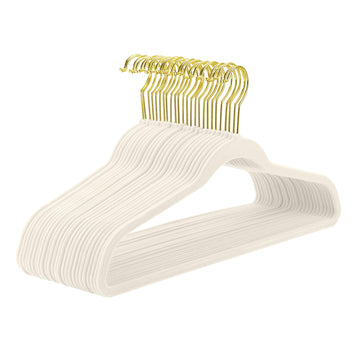 Ivory Velvet Hangers 40 Pack, Premium Gold Clothes Hangers Non-Slip Felt Hangers, Sturdy Ivory Hangers Heavy Duty Coat