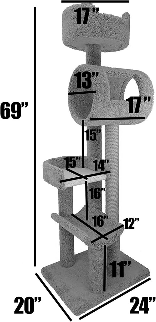 140003- Solid Wood Cat Climbing Tower Cat Tree, Gray