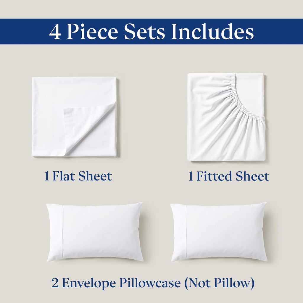 Olympic Queen Sheets Set, Egyptian Cotton Sateen, White