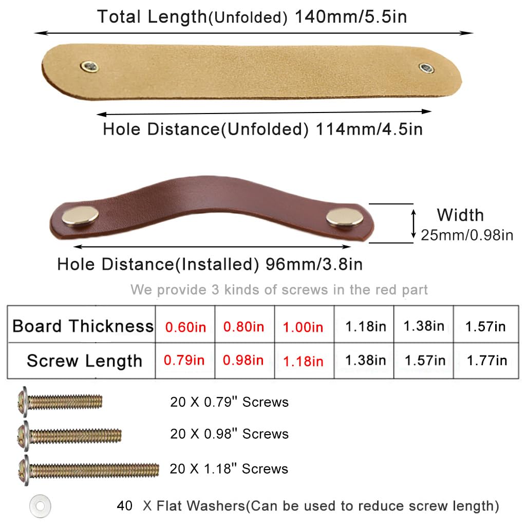 10 Pack Soft Genuine Leather Drawer Pulls Handle 5-1/2 x 1",Wardrobe Kitchen Closet Knobs Door Cabinets Pulls Handles
