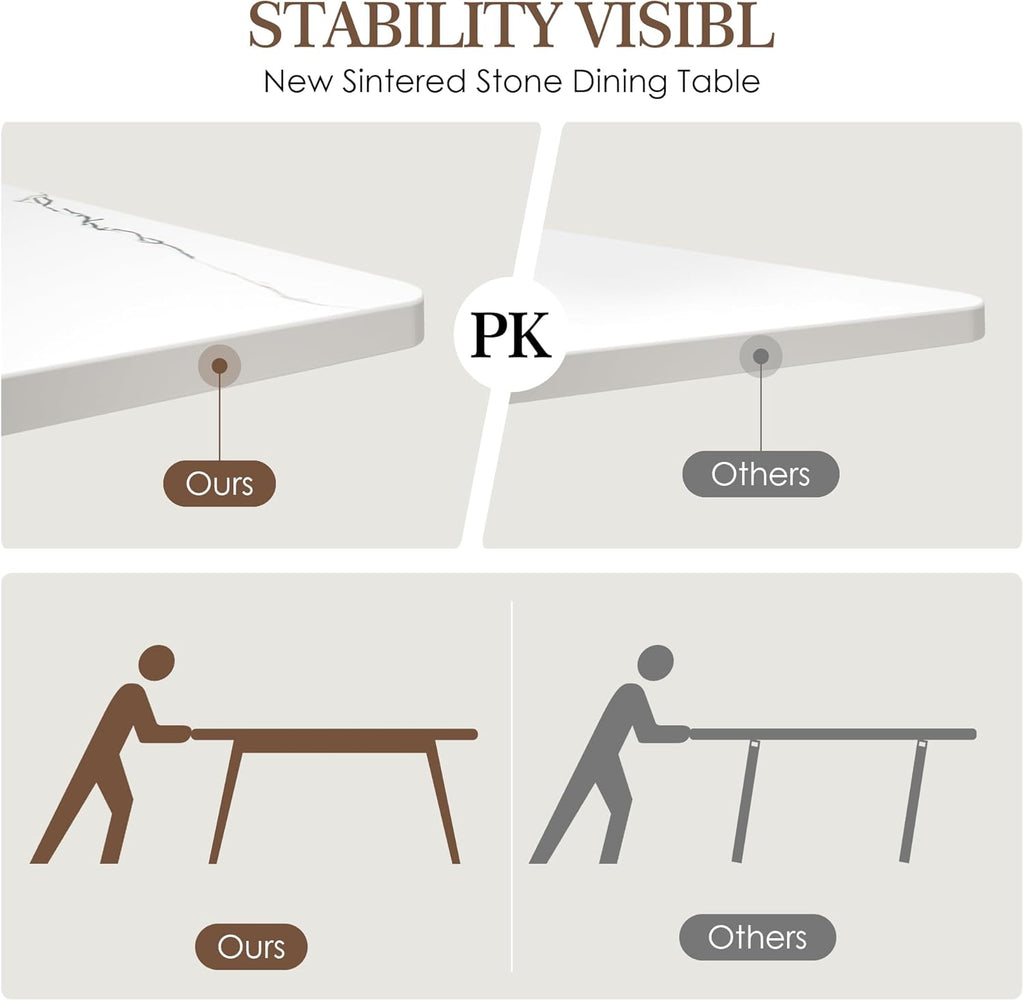 63" Modern Dining Table, Sintered Stone Kitchen Table for 4-6 peoples, White Sintered Stone Dining Tabletop with