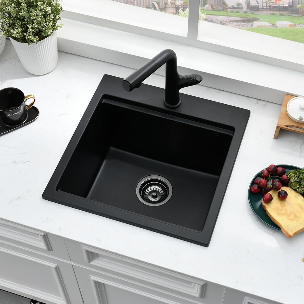 18 Inch Black Drop In Bar Sink Quartz, 18x18 Small