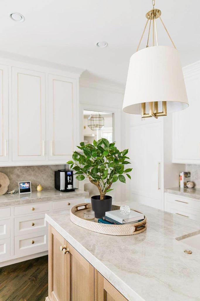 Artificial Tree, 17'' Ficus Bonsai, Premium Faux Planted Potted Decor Table Office Desk Bathroom Bedroom Living Room