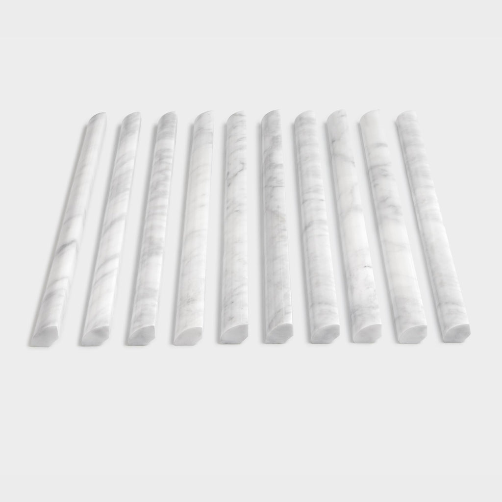 Carrara White Marble Quarter Round Tile, 3/4" x 12" Honed Natural Stone Marble Tile Edge Trim Molding