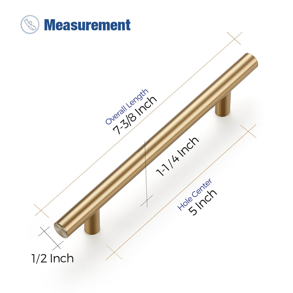 Cabinet Pulls,7.38" Length, 5" Hole Center,Champagne Bronze,5 Pack