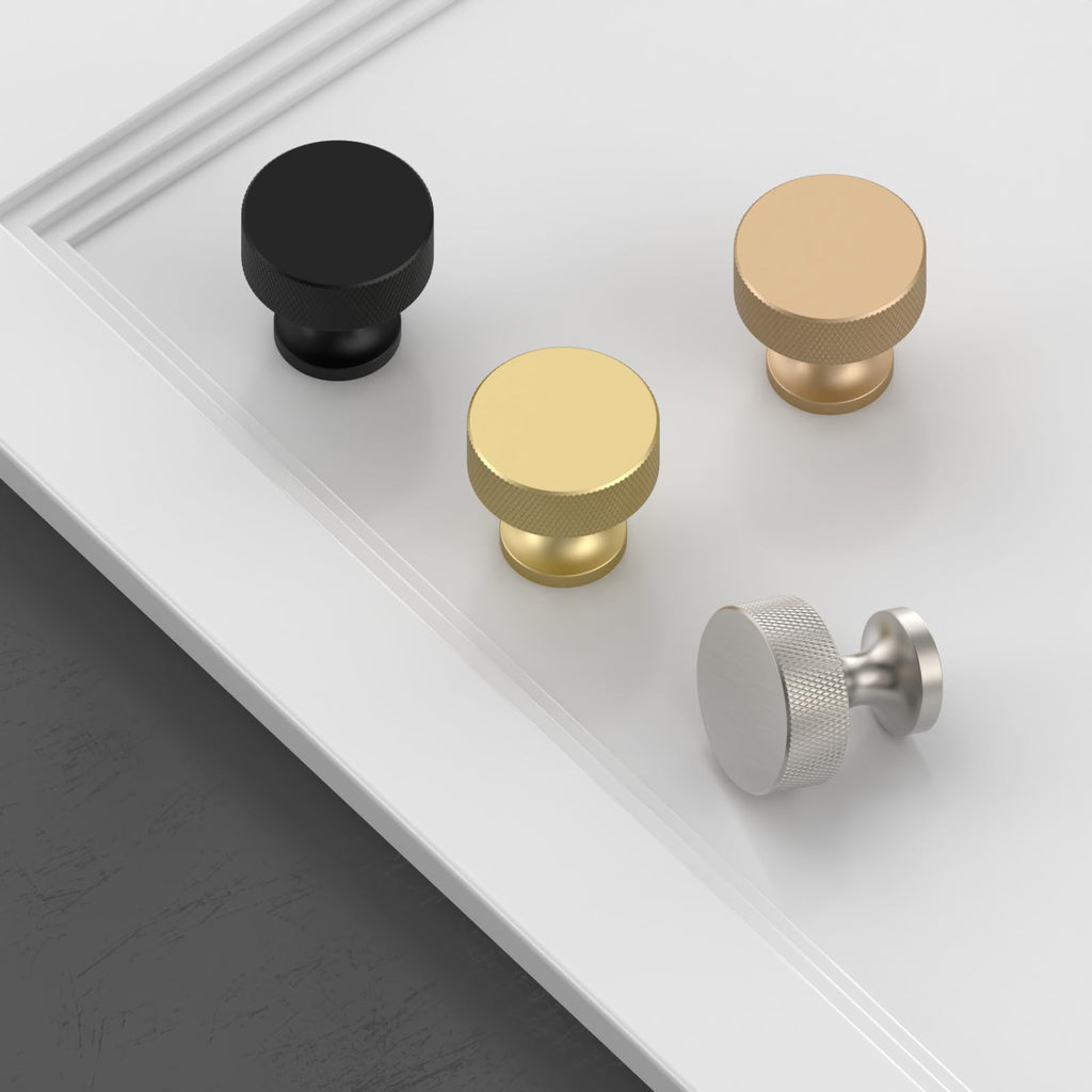 Brushed Gold Knurled Cabinet Knobs Round Drawer Pulls 20 Pack