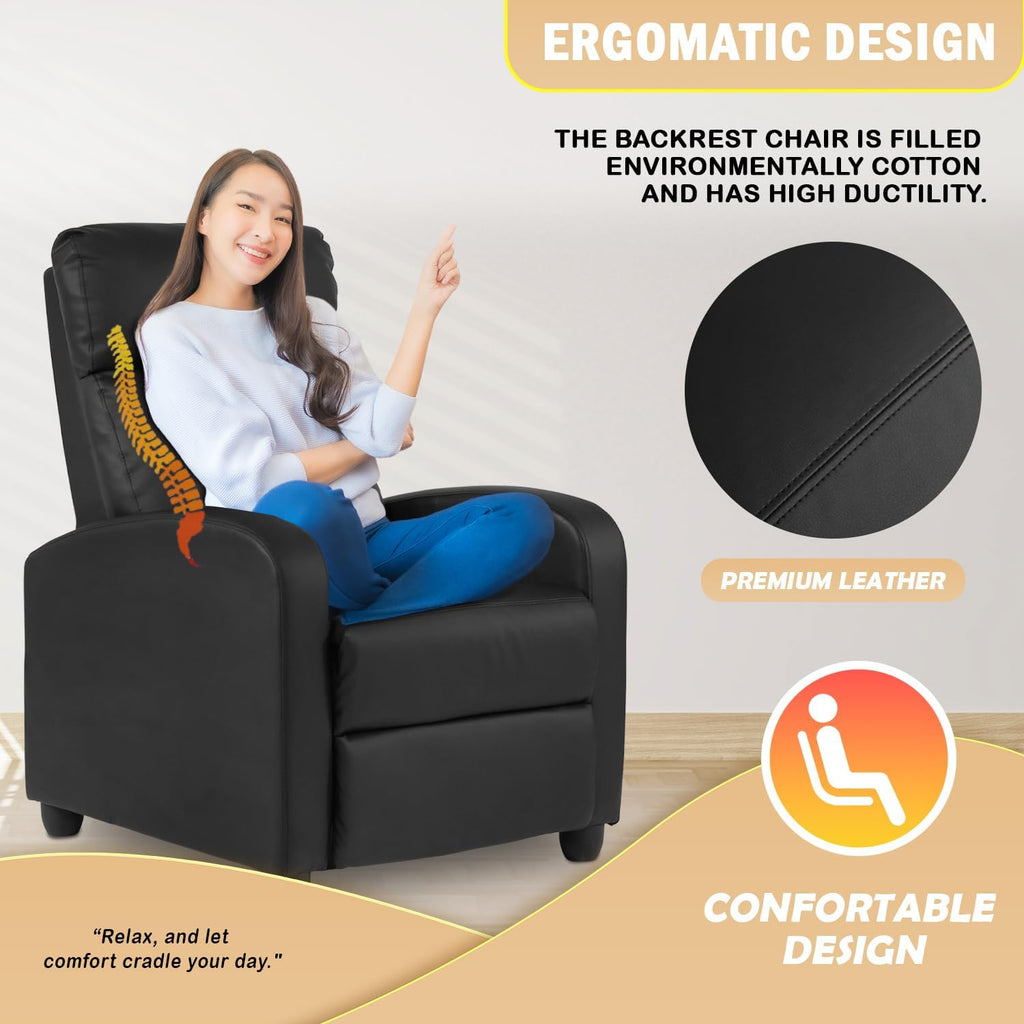 Recliner Chair Single Reclining Sofa Home Theater Seating with Lumbar Support and Padded Backrest for Living Room and