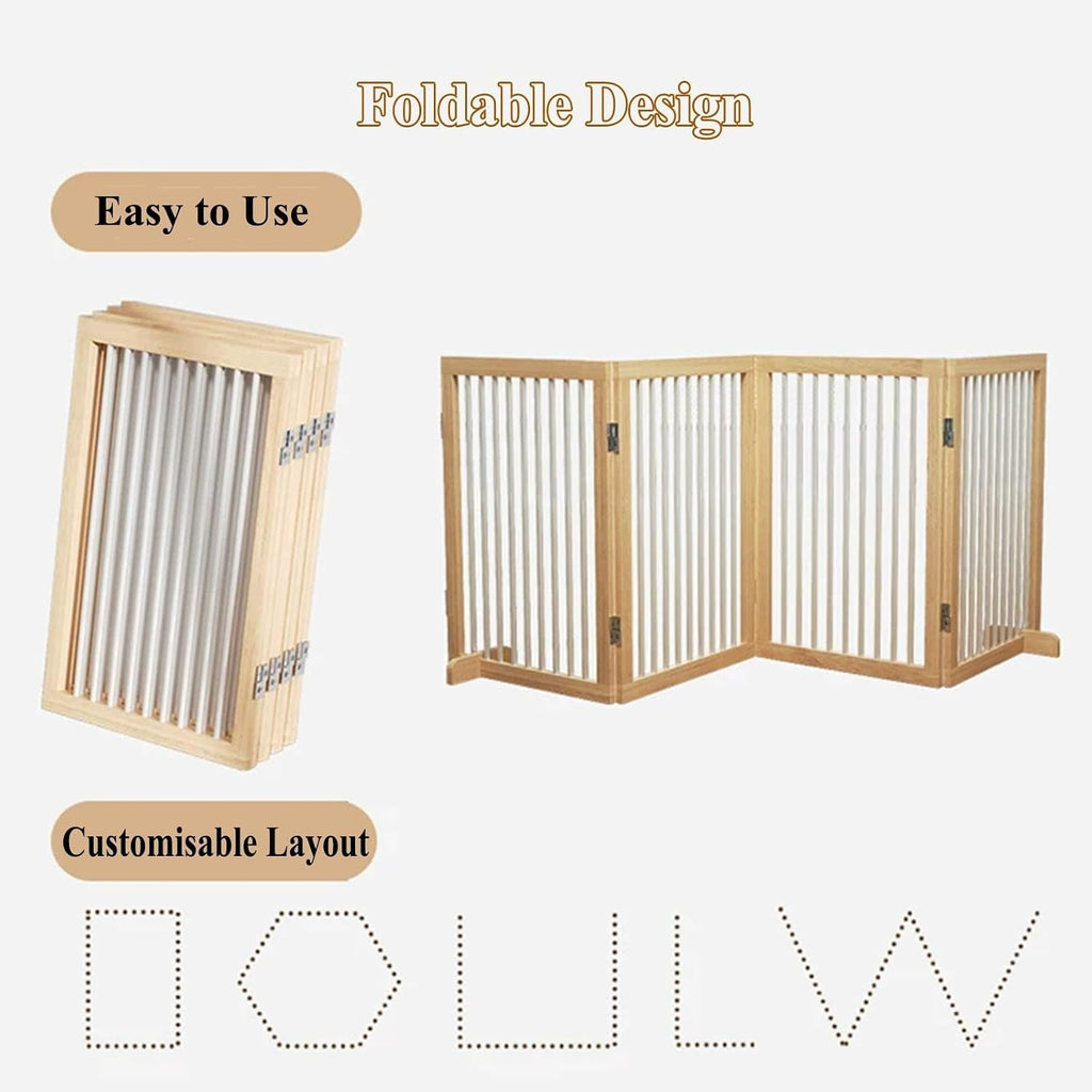 Wooden Dog Gate Freestanding Foldable Pet Extra Wide Dog Gates