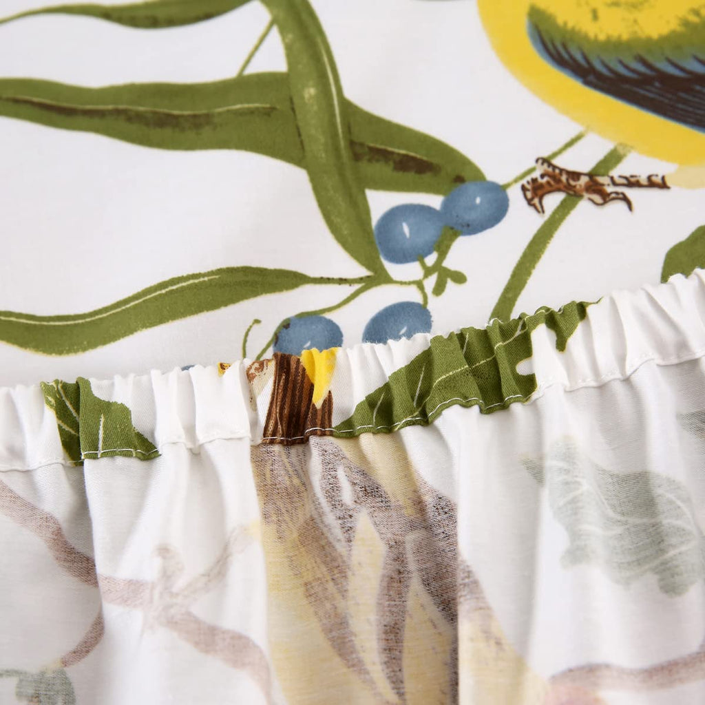 4Pcs Birds Sheets Set for Bed, Farmhouse Green Leaves Pattern, Luxurious Egyptian Percale Cotton Bed Sheet Silky