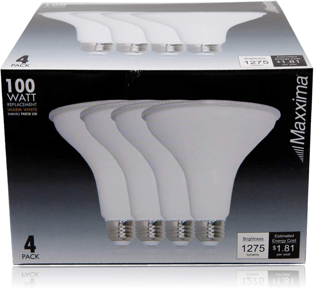 PAR38 LED Indoor/Outdoor Light Bulbs, 3000K, 1275 Lumens, 4 Pack