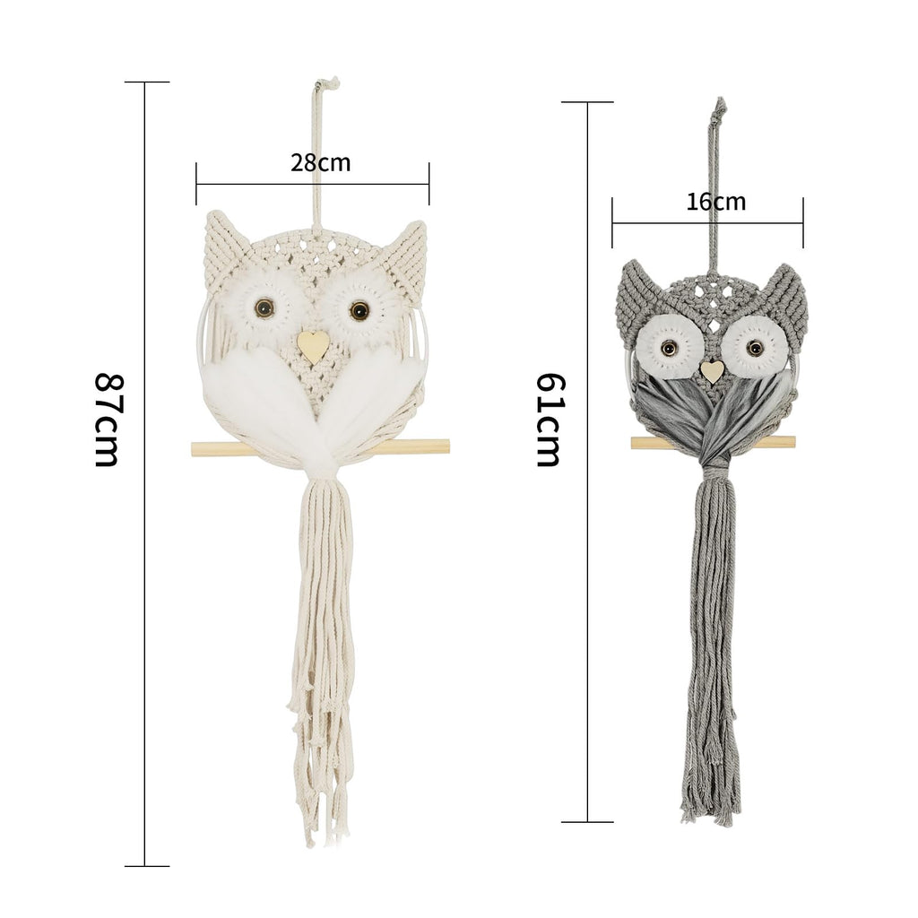 Owl Macrame Wall Art, Boho Nursery Decor Hand Woven Owl Macrame Wall Hanging, Home Decoration Office Bedroom (White