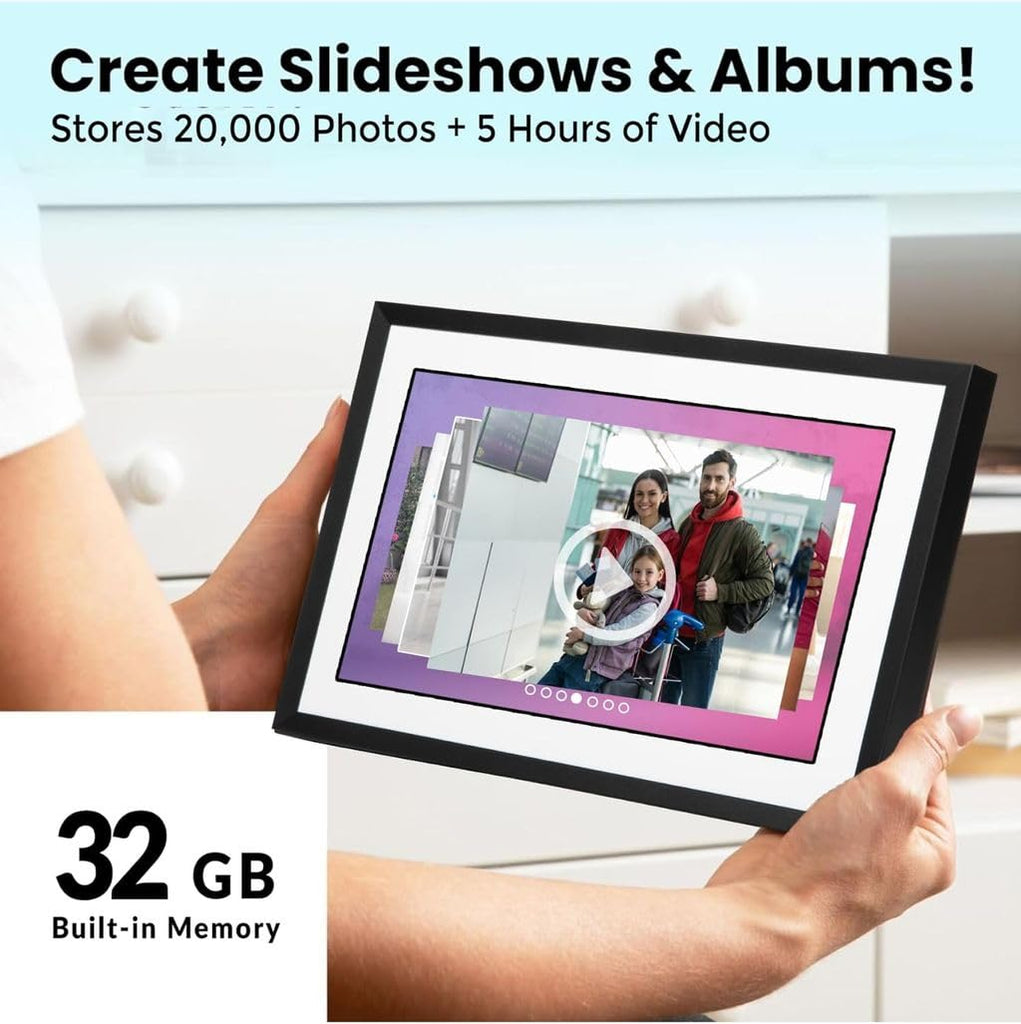 No Subscription, 10in WiFi Digital Picture Frame, Email App Web, USA Company, 32gb Touch Screen, Play Videos up to