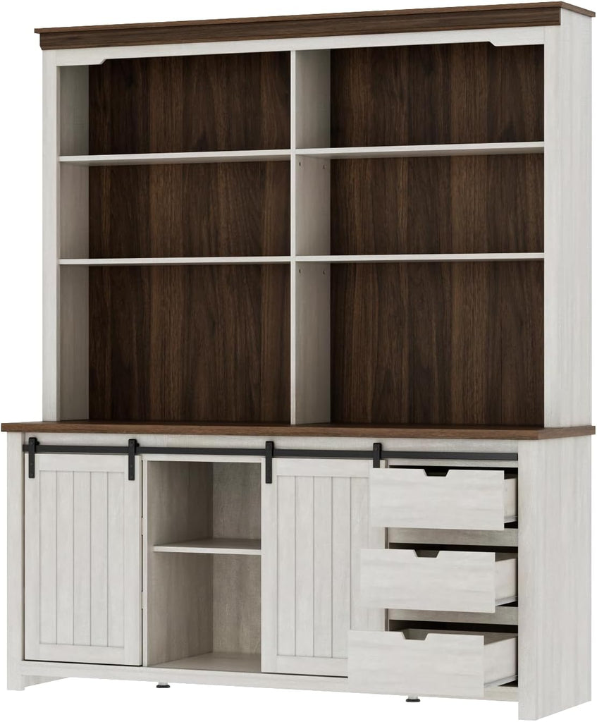 78 * 67" Large Farmhouse Pantry Cabinet with Countertop, Buffet Cabinet,Tall Kitchen Hutch with Partitions and 6