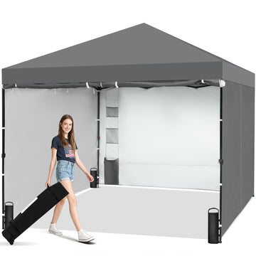 4 Sidewalls Pop Up Canopy, Commercial 10x10 Tent, Gray