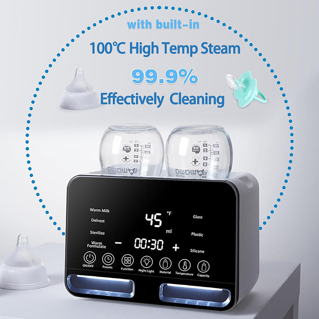 Baby Bottle Warmer All Bottles Water Bath Warming 48H Constant Thermostat Mode, 10-in-1 Milk Warmer Steamer, Preset