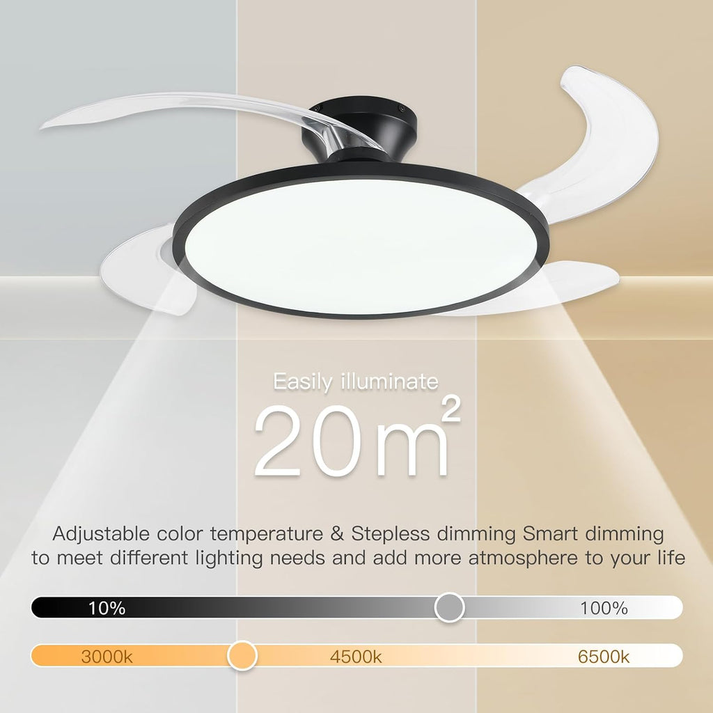 Retractable Ceiling Fan with Lights Remote Control,42'' Low Profile Ceiling Fan with Retractable Blades,Dimmable Full