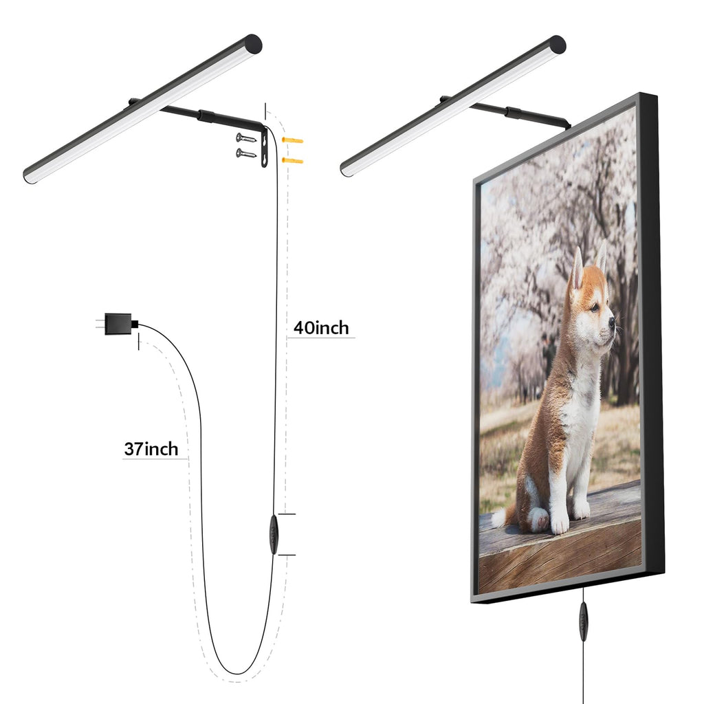 24" Plug in LED Picture Light, 9W Black Remote Control Wall Light