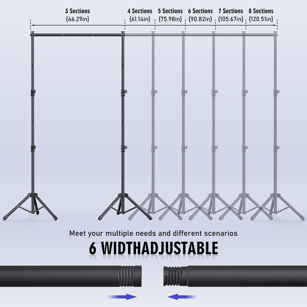 Backdrop Stand Kit - 6 Widths, 10x7.5ft Adjustable Background Stand for Parties & Studio Photography