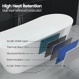67" Freestanding Bathtub, Black Exterior White Interior Acrylic Stand Alone Soaking Tub, Modern Oval Bath with