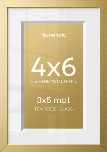 4x6 Gold Picture Frame, High-End Metal, 3x5 Mat, Glass