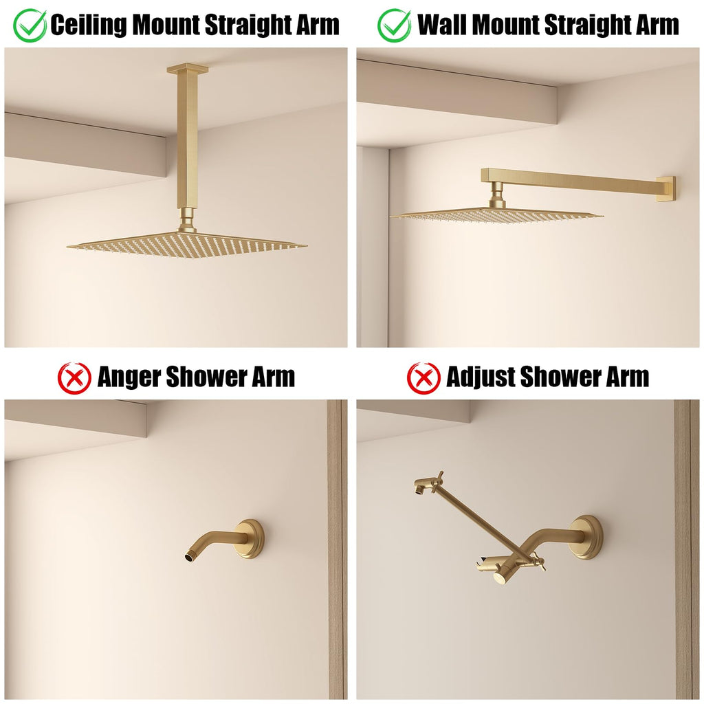 12 In Rain Shower Head High Pressure Rainfall Shower Head Brushed Gold