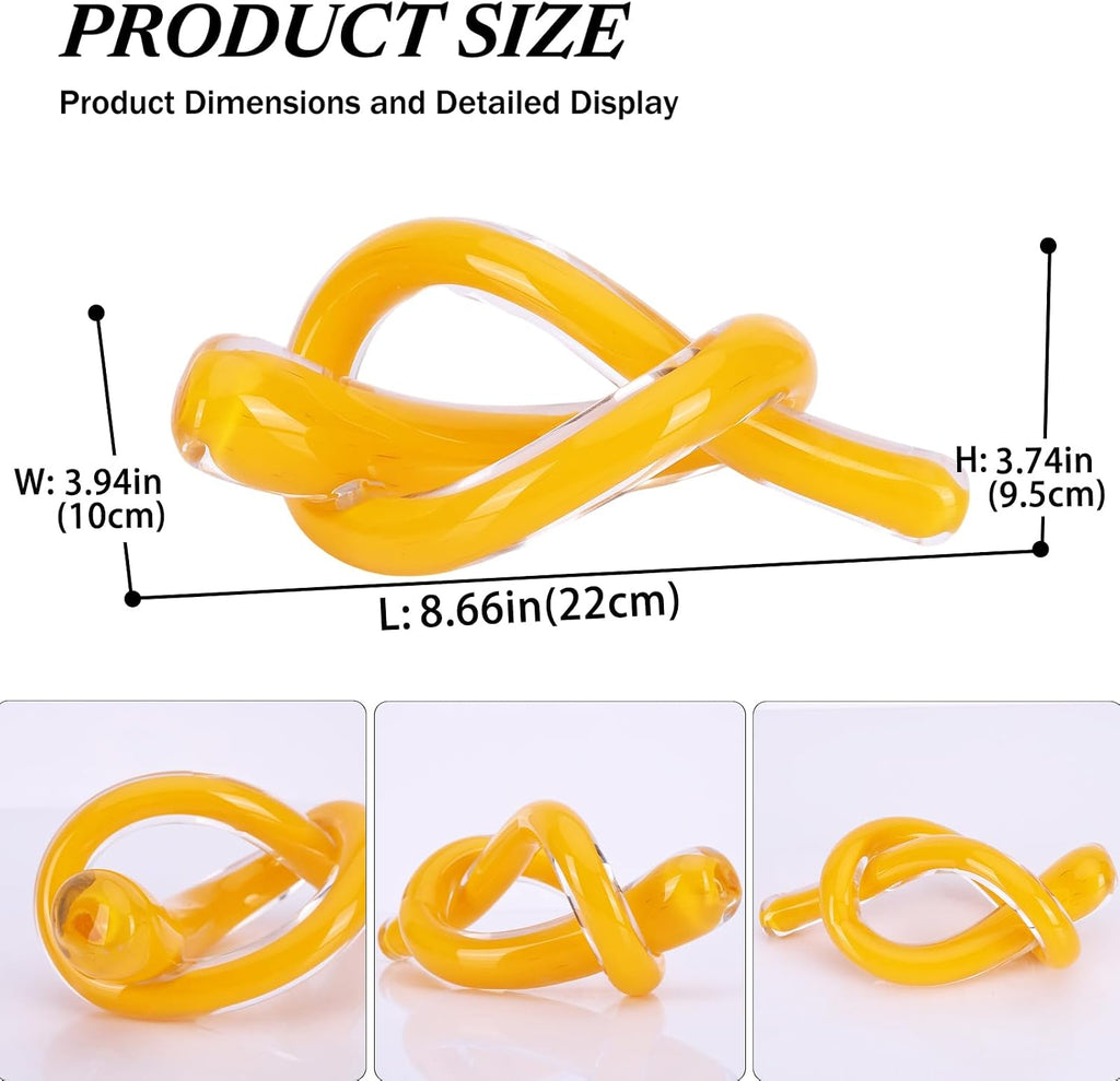 Hand Blown Glass Knot Art Sculpture, Blown Glass Art Decorative Object Decor, Single Hand-Blown Accent, Shelf