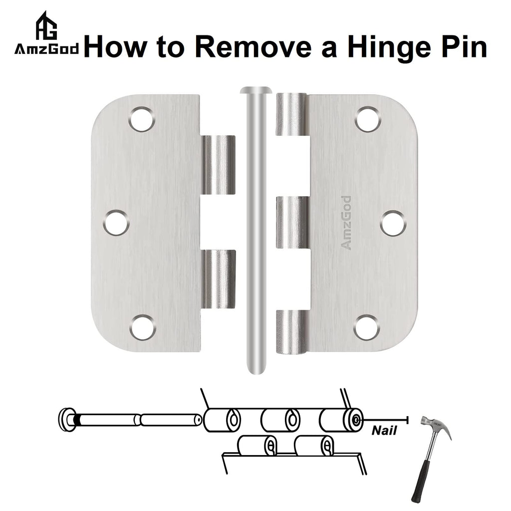 Door Hinges Brushed Nickel - 3 Pack Satin Nickel 3.5 Inch Rounded Interior Door Hinges with 5/8" Radius - Flat Iron