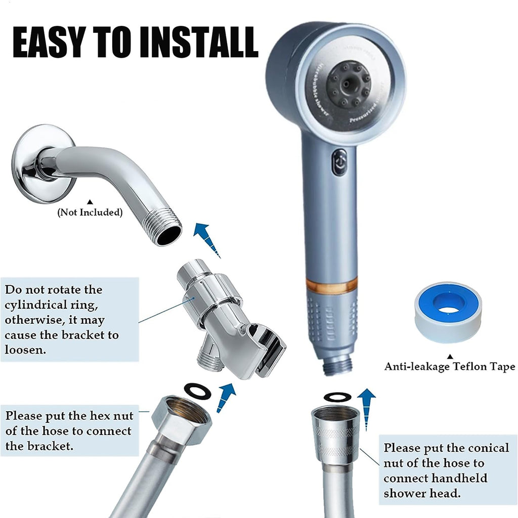 Pressure Shower Head with Handheld, with Pause Switch 4 Spray Modes Water Saving Showerhead, Showerhead Set with Hose