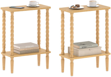 Narrow Side Table with Solid Wood Legs, Small End Table Set of 2