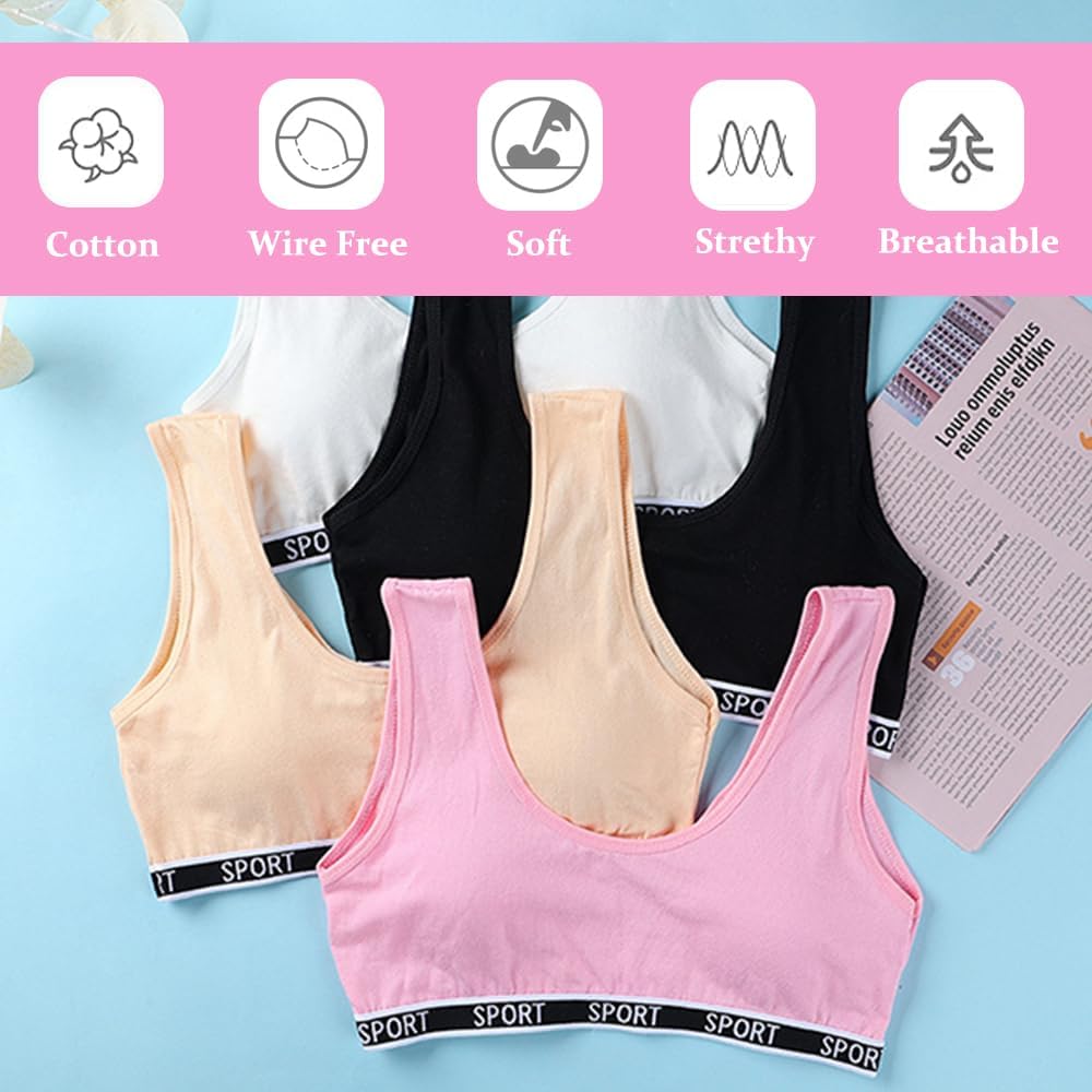 Girls Sports Bras Cotton Training Underwear with Removable Pads Teenage Crop Vest