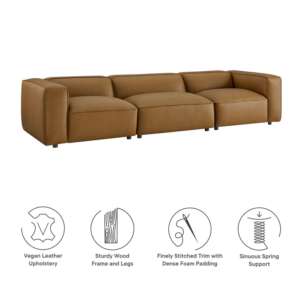 Auren Vegan Leather 3 Piece Modular Sofa in Camel - Faux Leather 3 Seater Couch - Comfy Mid Century Modern PU Leather