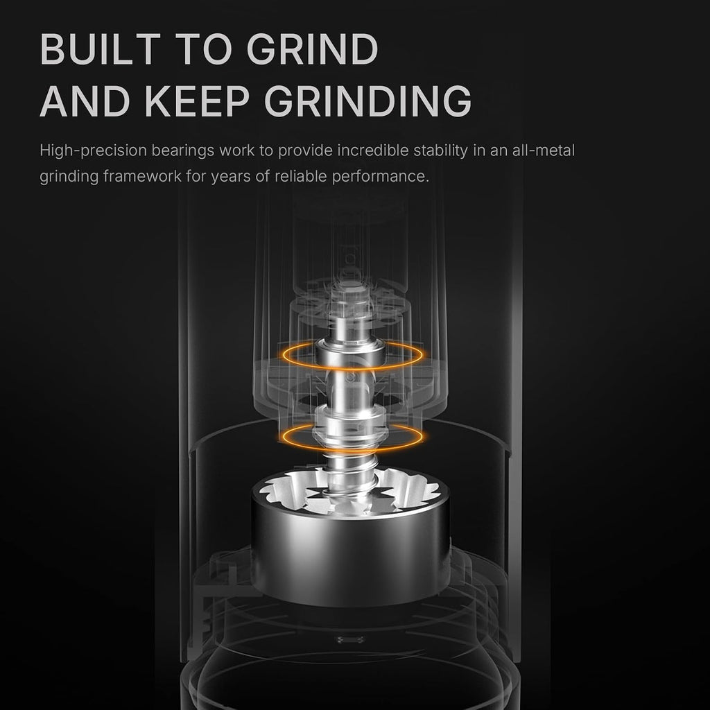 Burr Coffee Grinder, Portable Electric Grinder with Metal Body, 30 Precise Settings for Espresso to French Press, Low