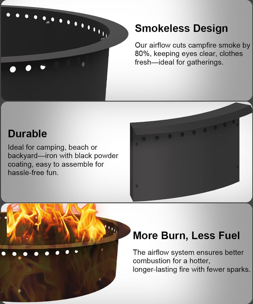 31 Inch Smokeless Fire Pit Ring Insert Firepit Kit Outdoor, Black