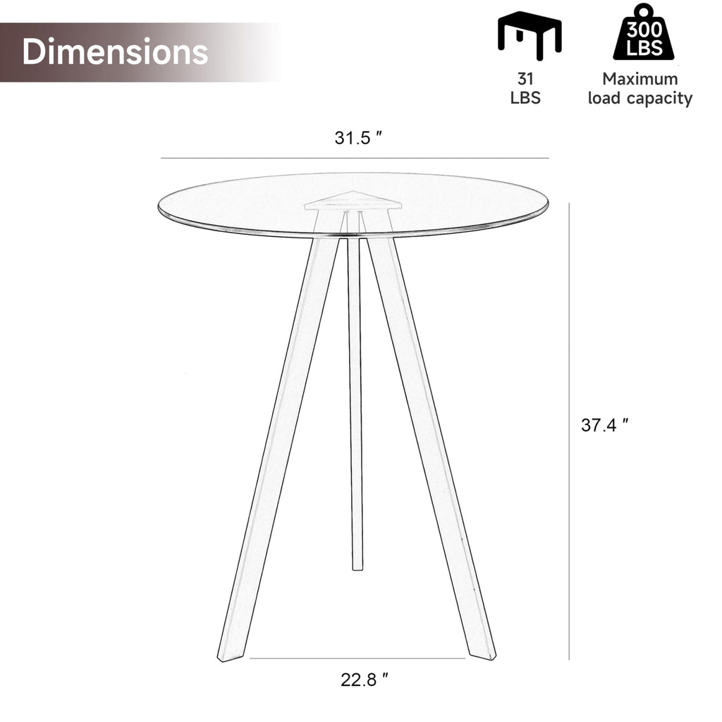 3 Pack Round Bar Table, 37.4" High Pub Table, 31" Small Cocktail Tables with Metal Base & Glass Top, for Small