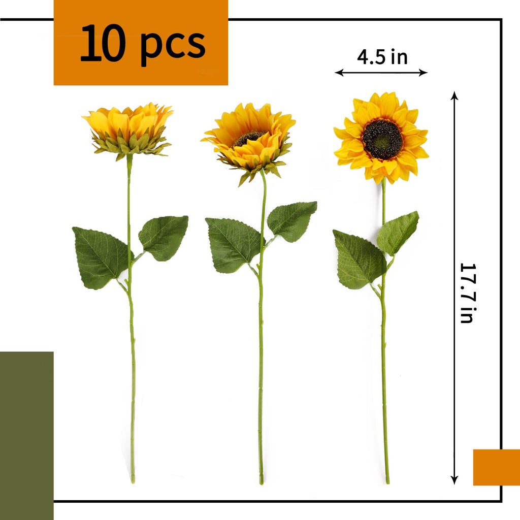 10pcs Sunflowers Artificial Flowers with Long Stem Fake Sunflowers Bulk Fall Decoration for Wedding Home Birthday