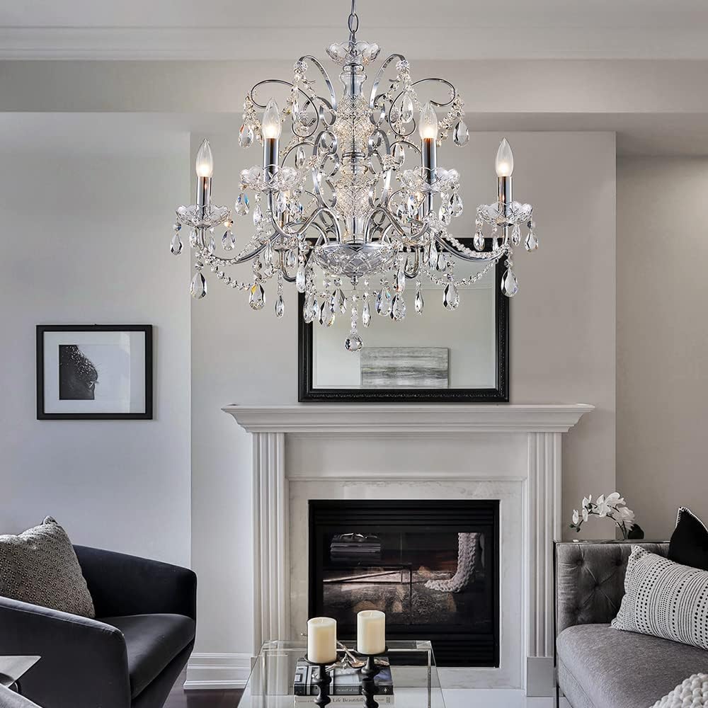 6-Lights Crystal Chandelier Crystals Raindrop Chandelier,Modern Crystal Pendant Light Fixture Modern Chandelier for Bedroom,Living Room,Dining Room,H22 X D24,Chain Adjustable A100-B07DPLPN3J